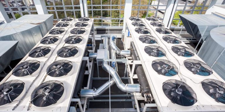 on an flat roof there cooling air conditioning